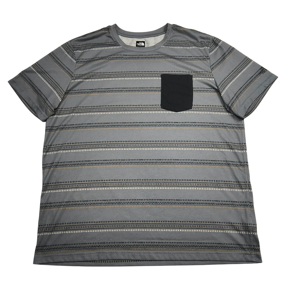 The‎ North Face Men's XXL Gray Striped FlashDry Pocket T-Shirt Short Sleeve Tee